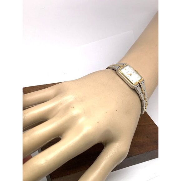 Seiko Women's Watch SWR044 Quartz Petite Tank Rectangle White Dial 2-Tone Steel - Picture 5 of 14